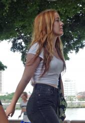 Fit red head teen in highband jeans and crop top (3).jpg image hosted at ImgWallet.com